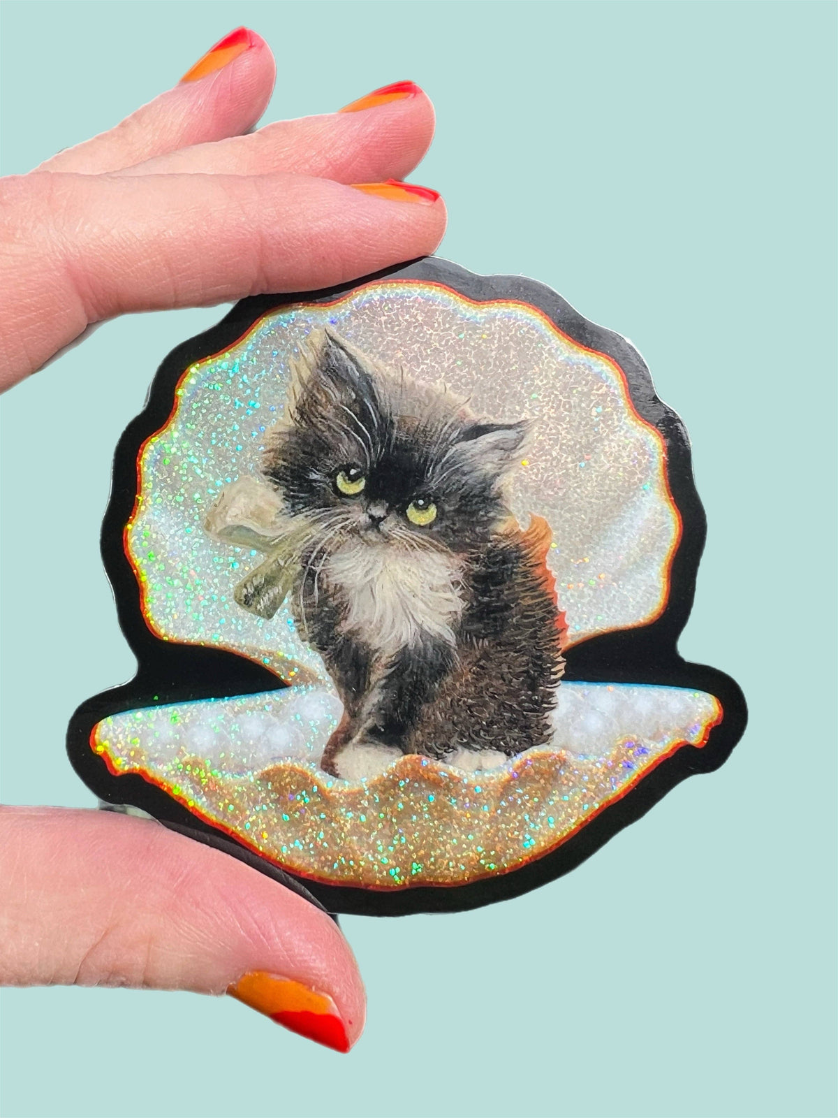Purrmaid Tuxedo Kitty Glitter Sticker