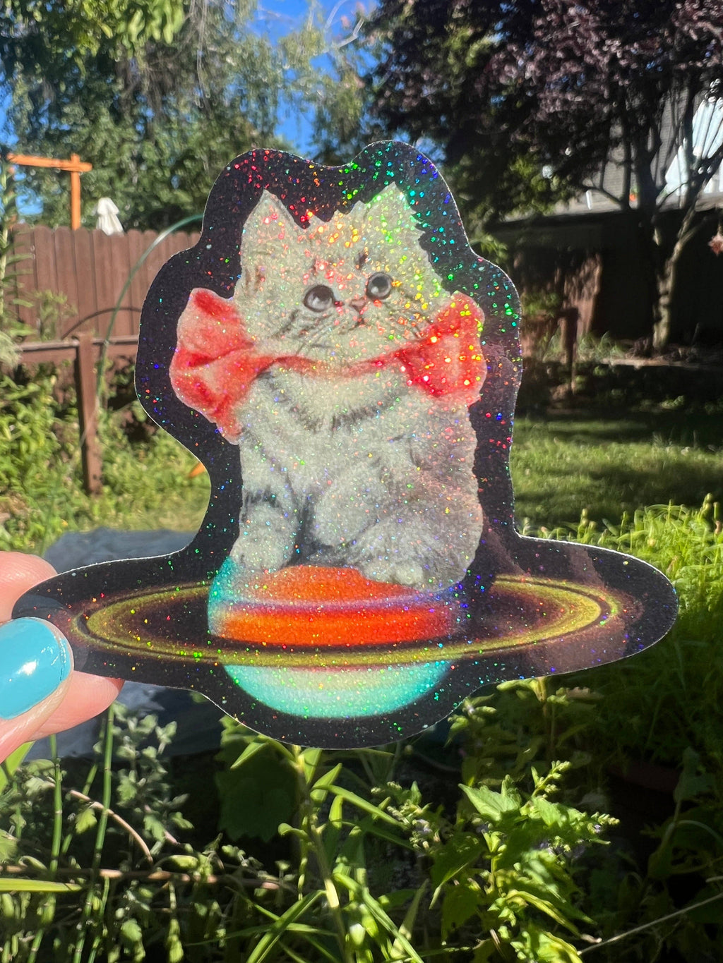 Kitty in Orbit Glitter Sticker