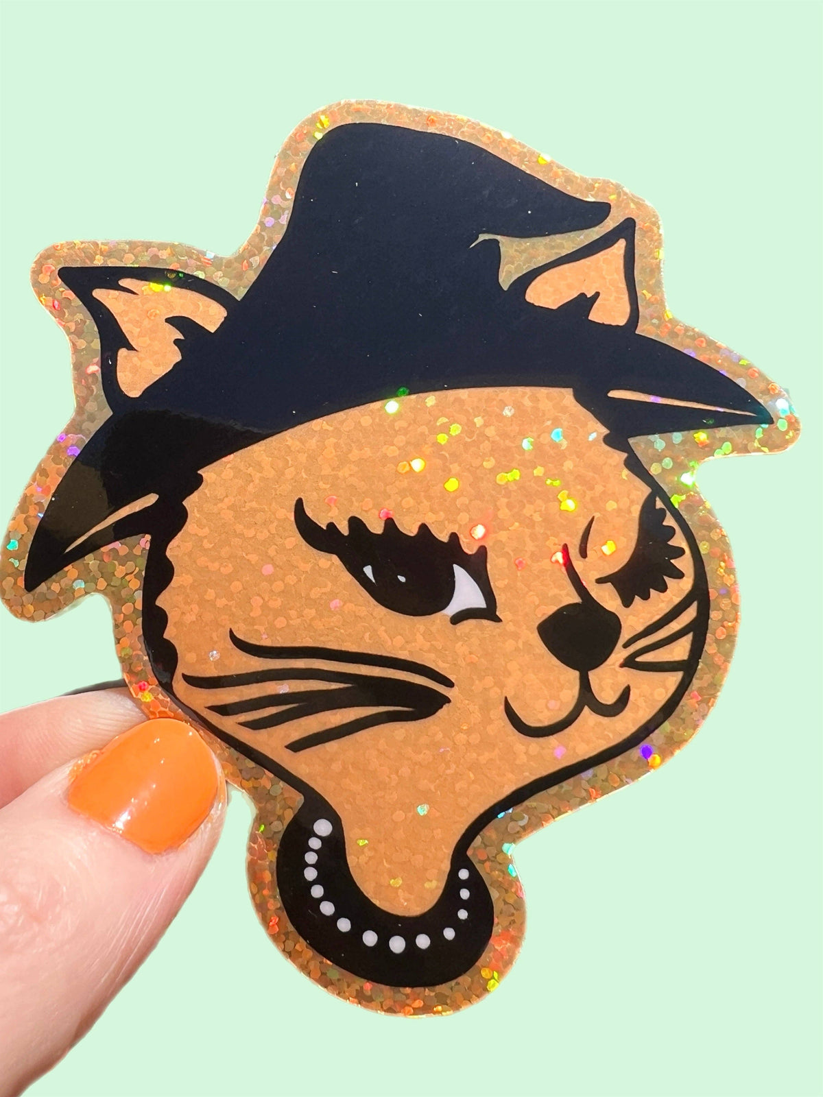 90s Halloween Winking Cat Glitter Sticker