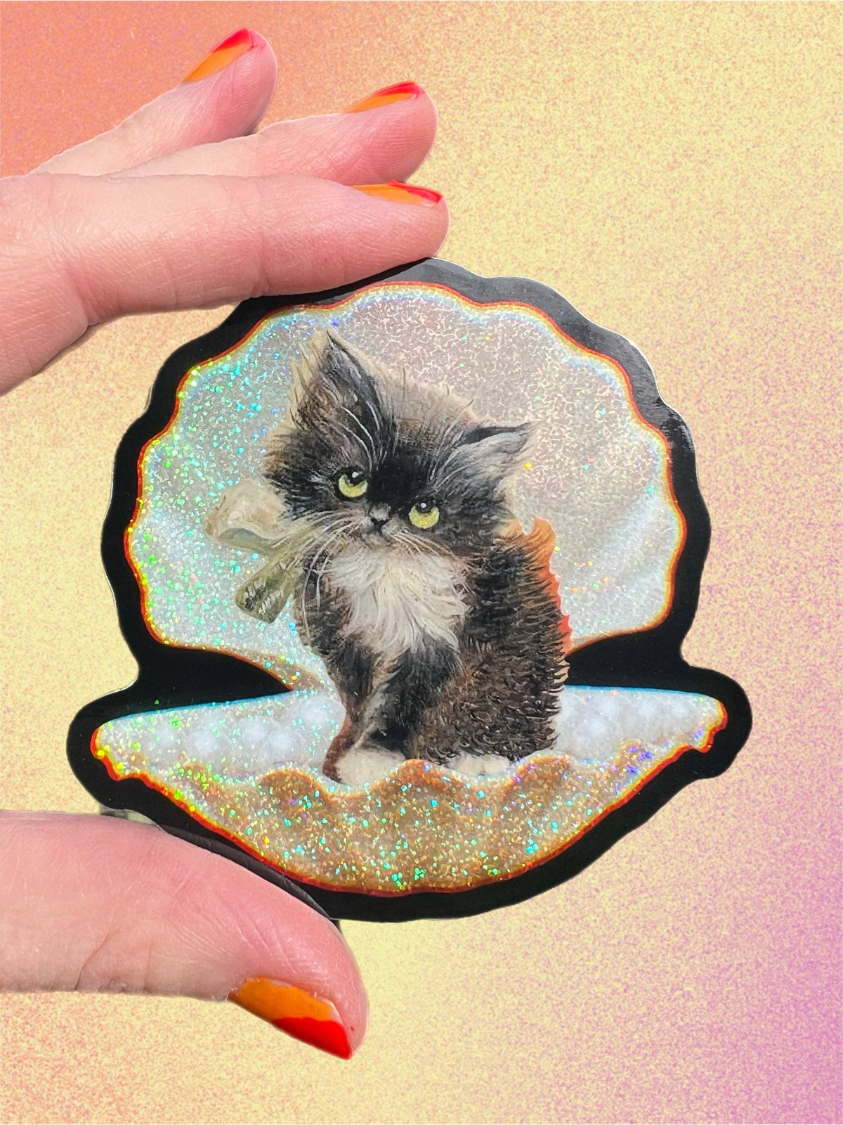 Purrmaid Tuxedo Kitty Glitter Sticker