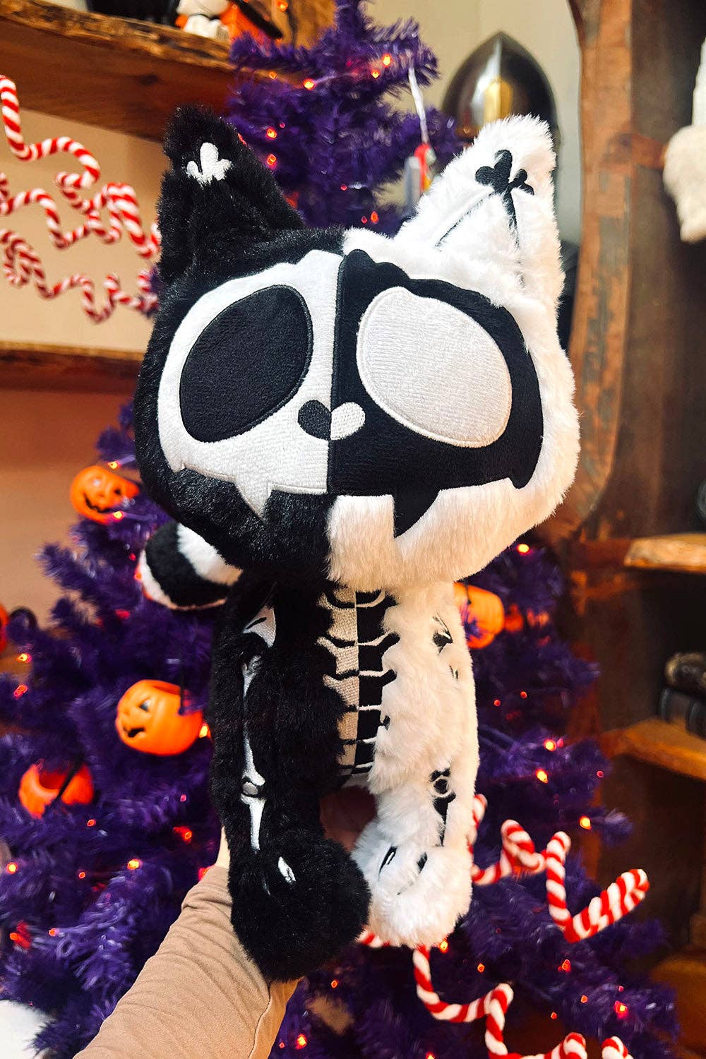 Splitzokitty Black & White Skeleton Cat Plush