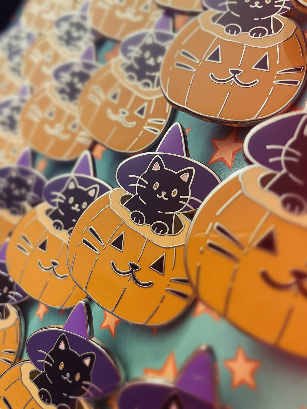 Pumpkin Witch Cat Enamel Pin