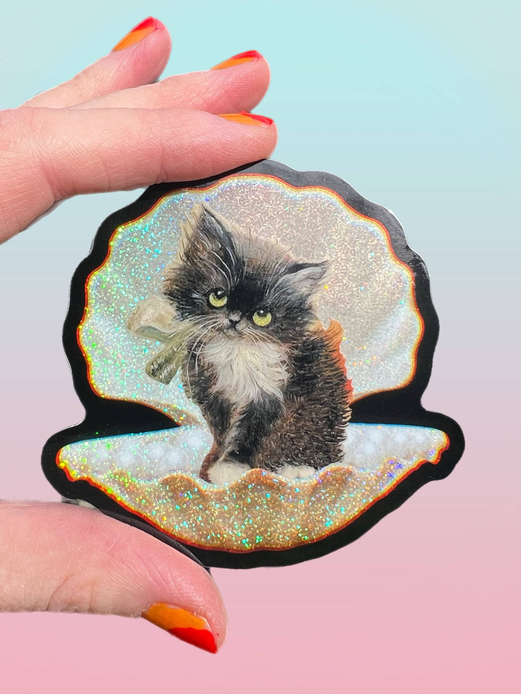 Purrmaid Tuxedo Kitty Glitter Sticker