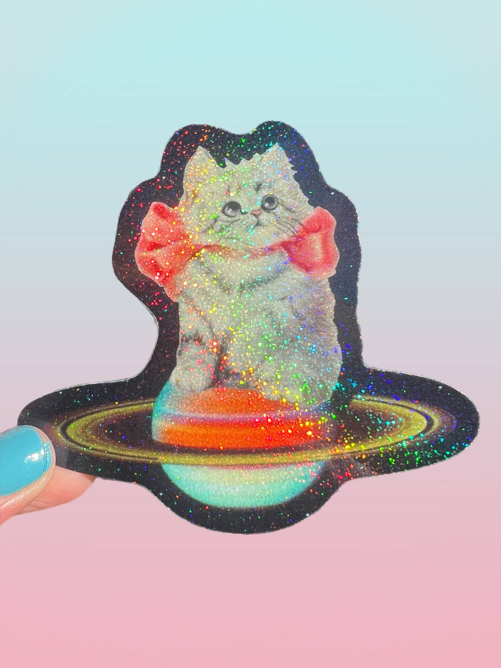 Kitty in Orbit Glitter Sticker