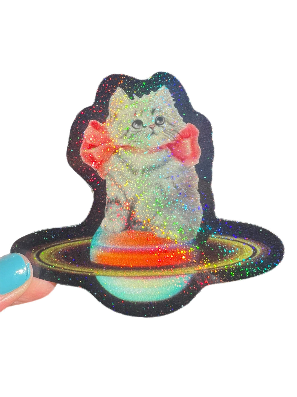Kitty in Orbit Glitter Sticker