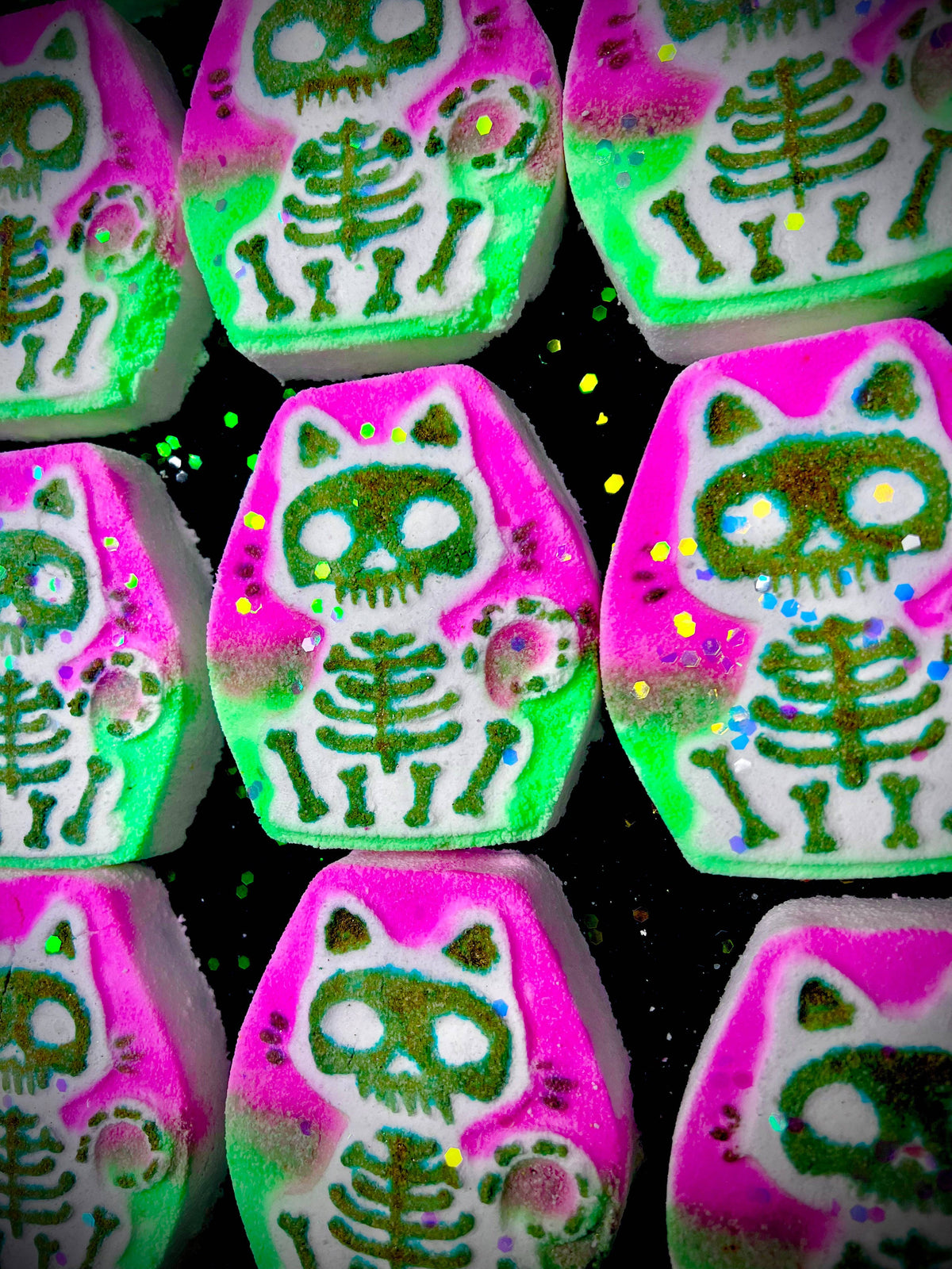9 Lives Skeleton Cat Crystal Infused Bath Bomb