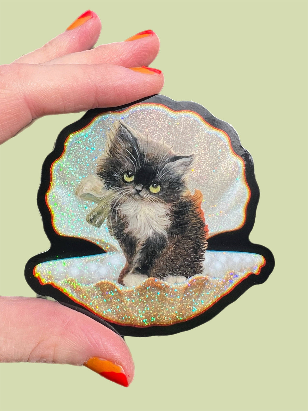 Purrmaid Tuxedo Kitty Glitter Sticker