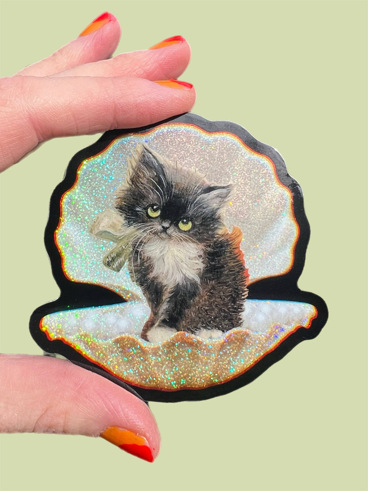 Purrmaid Tuxedo Kitty Glitter Sticker