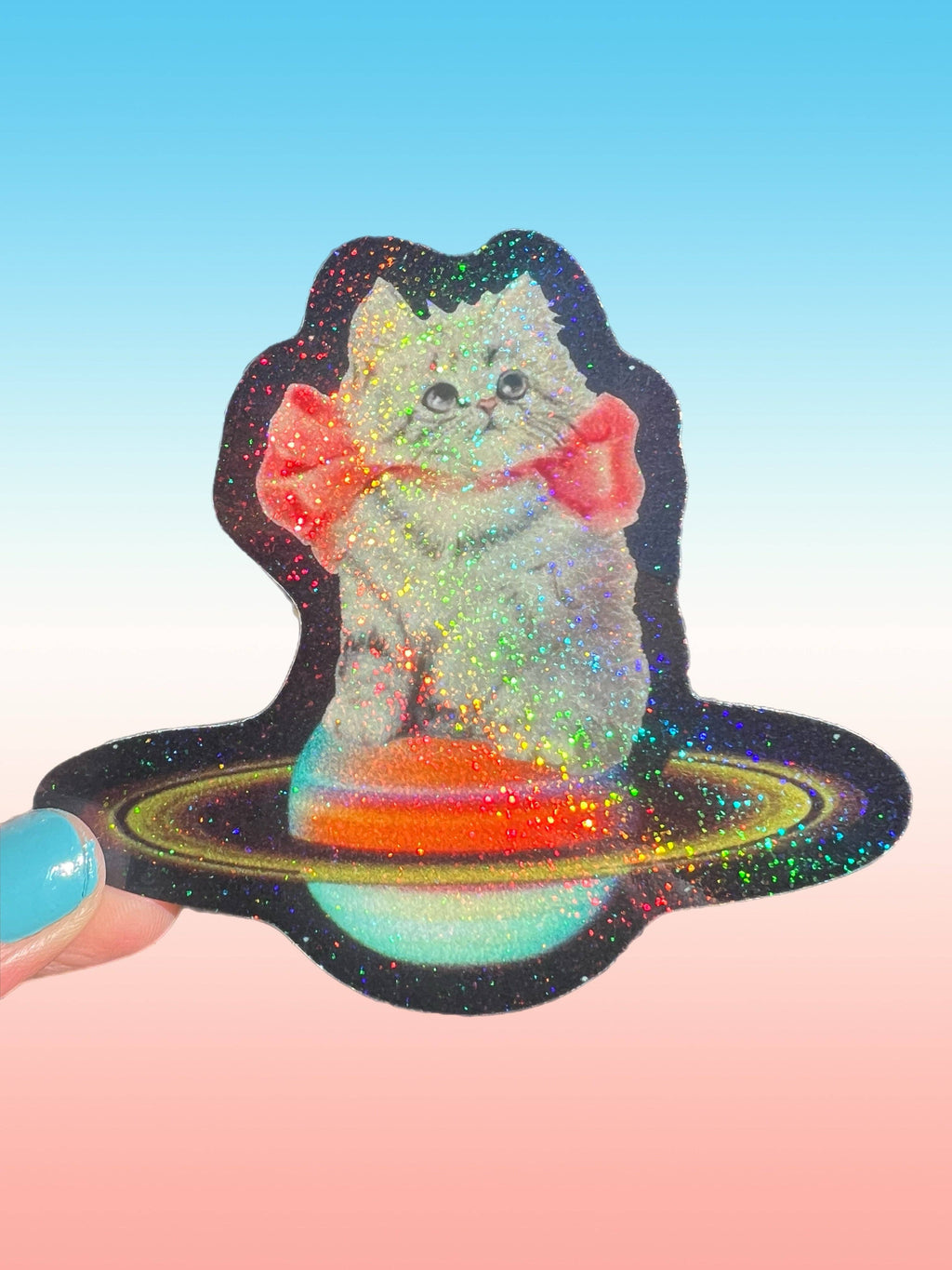 Kitty in Orbit Glitter Sticker