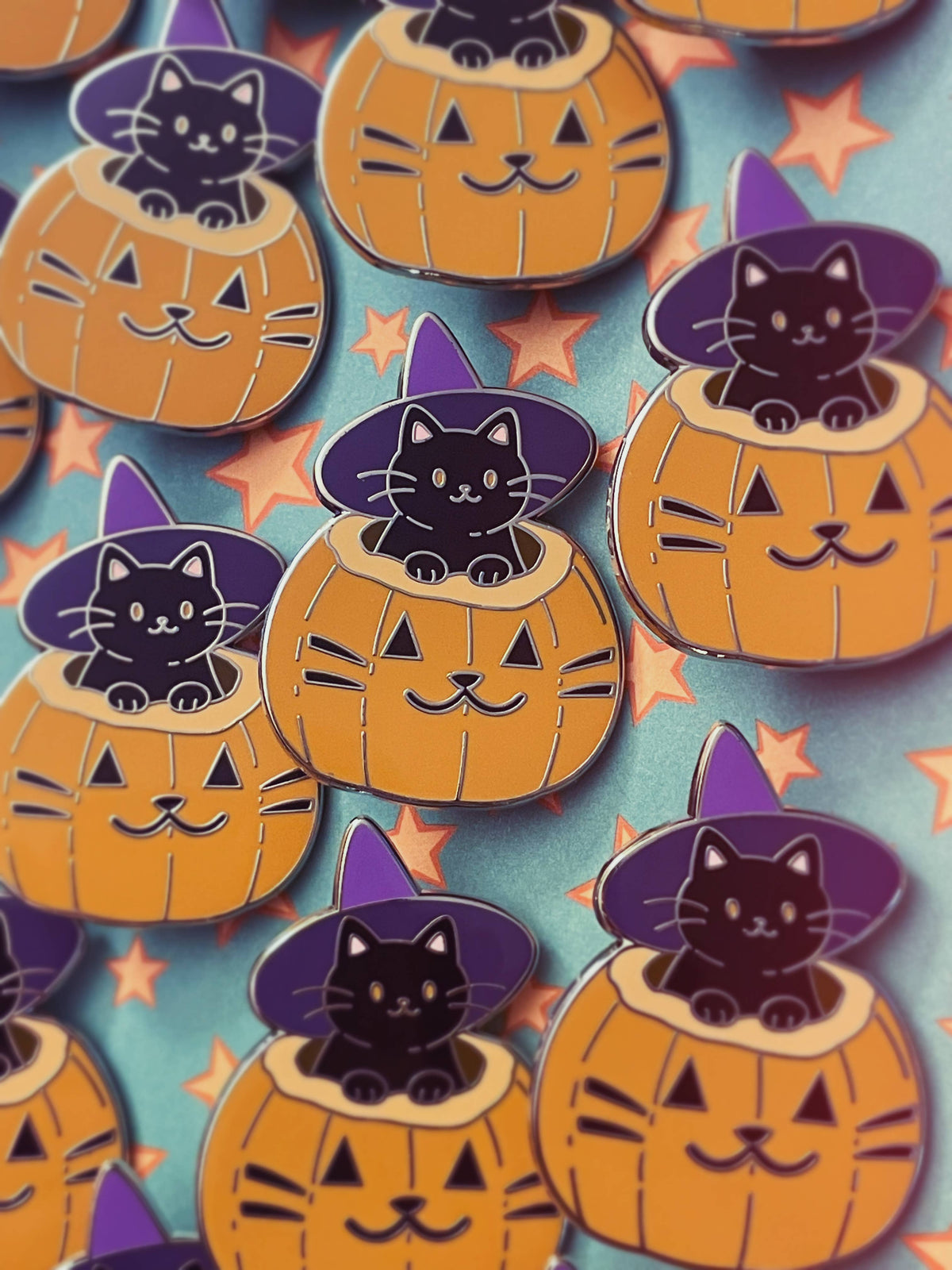 Pumpkin Witch Cat Enamel Pin