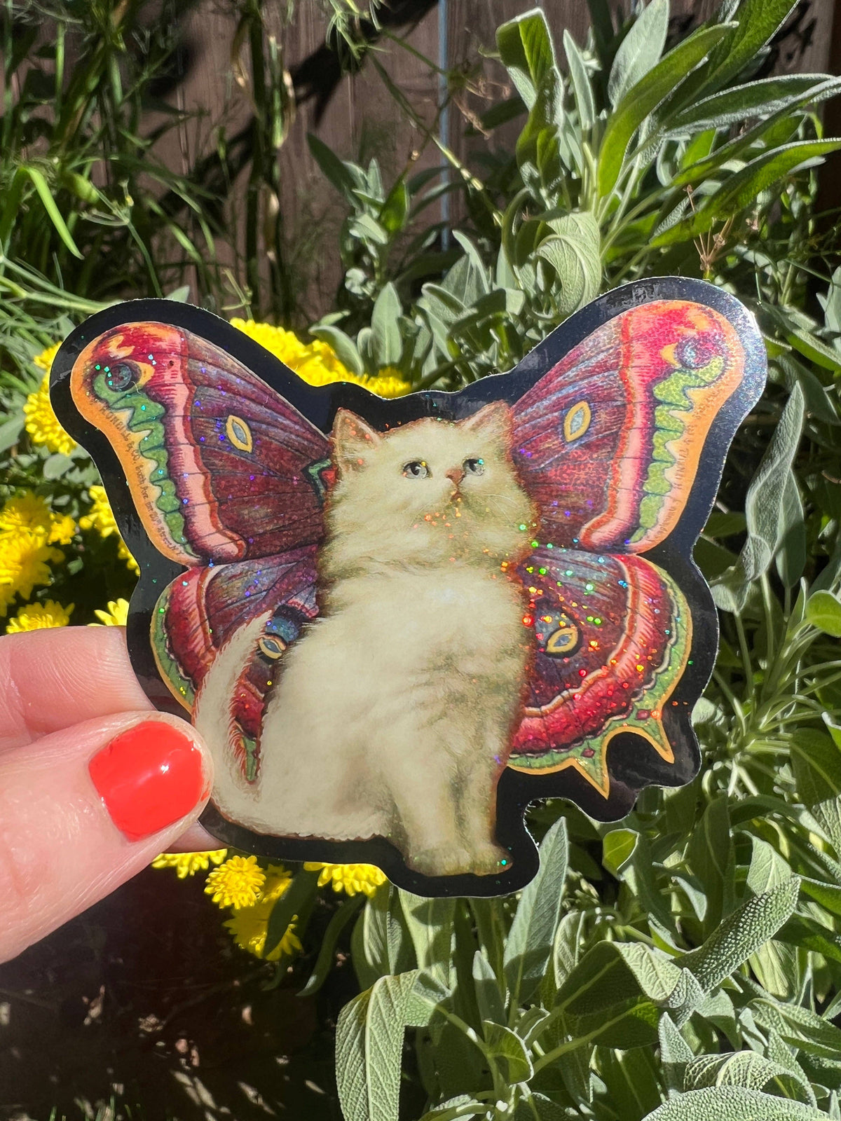 Butterfly Cat Glitter Sticker