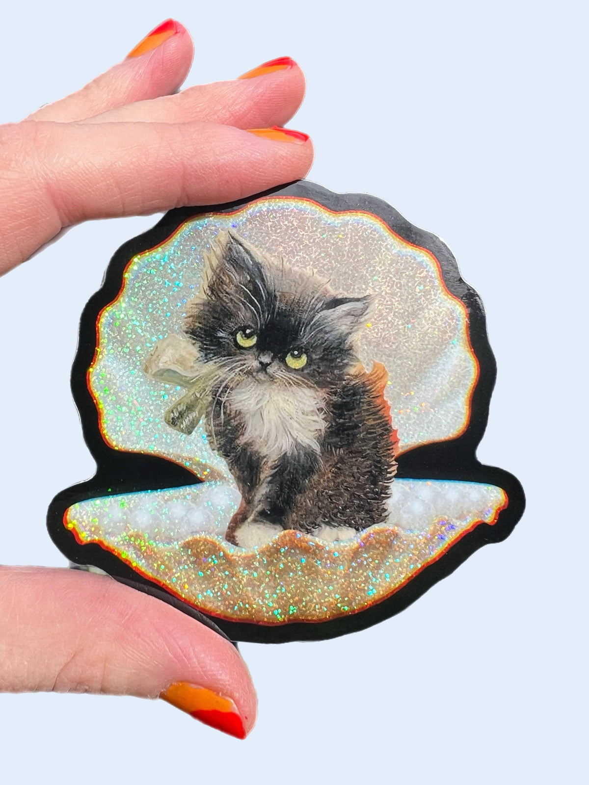 Purrmaid Tuxedo Kitty Glitter Sticker