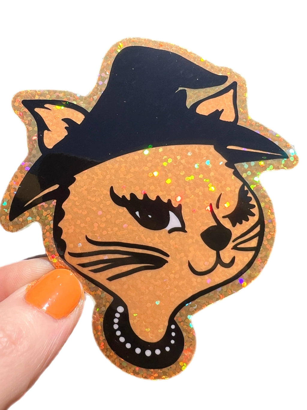 90s Halloween Winking Cat Glitter Sticker
