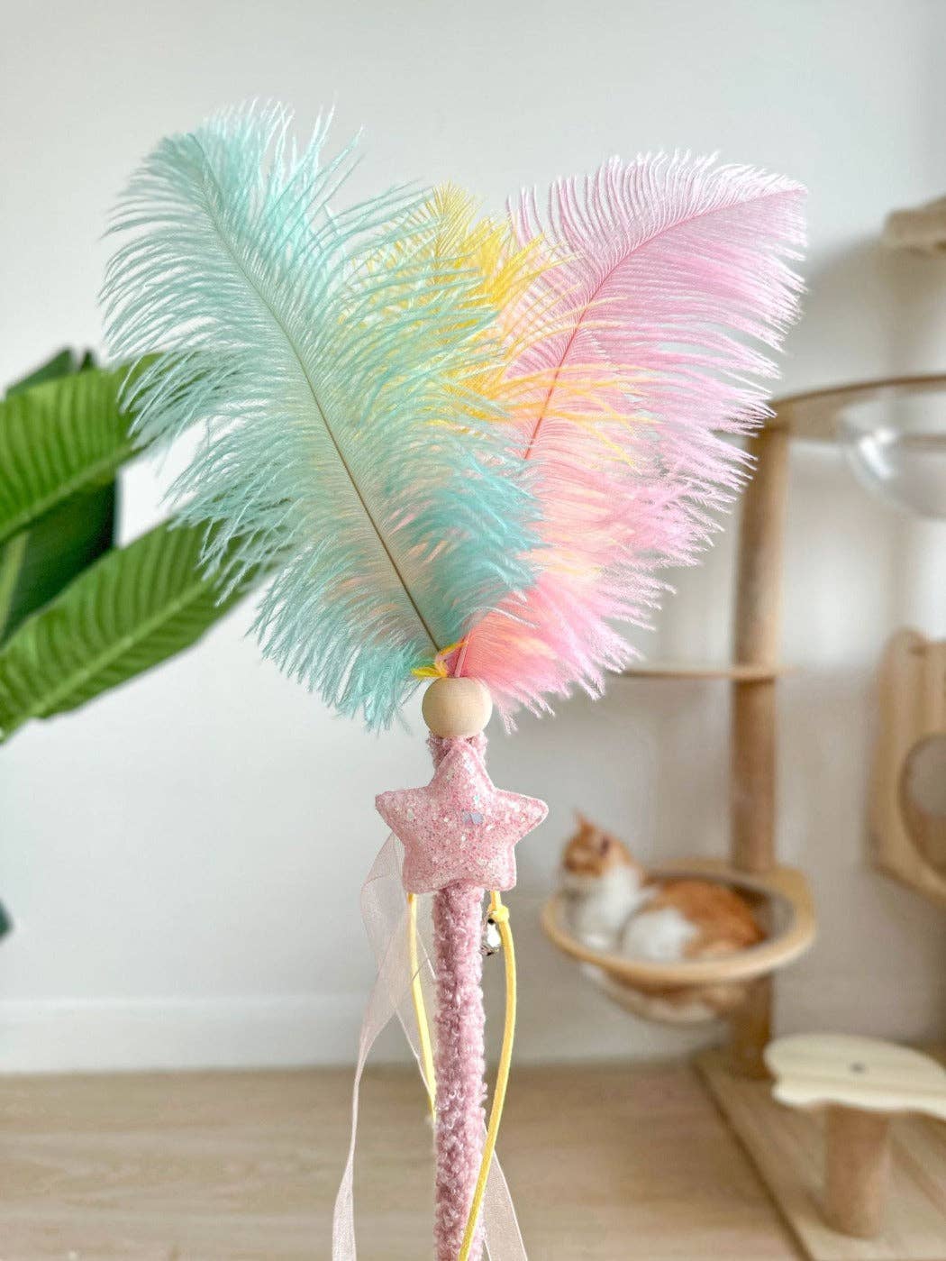 Pink Star Feather Cat Wand Toy