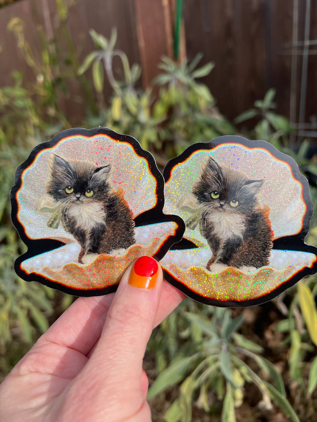 Purrmaid Tuxedo Kitty Glitter Sticker