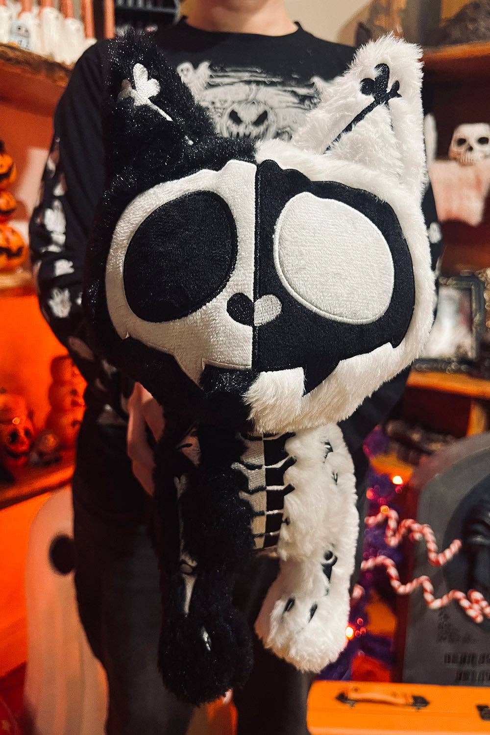 Splitzokitty Black & White Skeleton Cat Plush