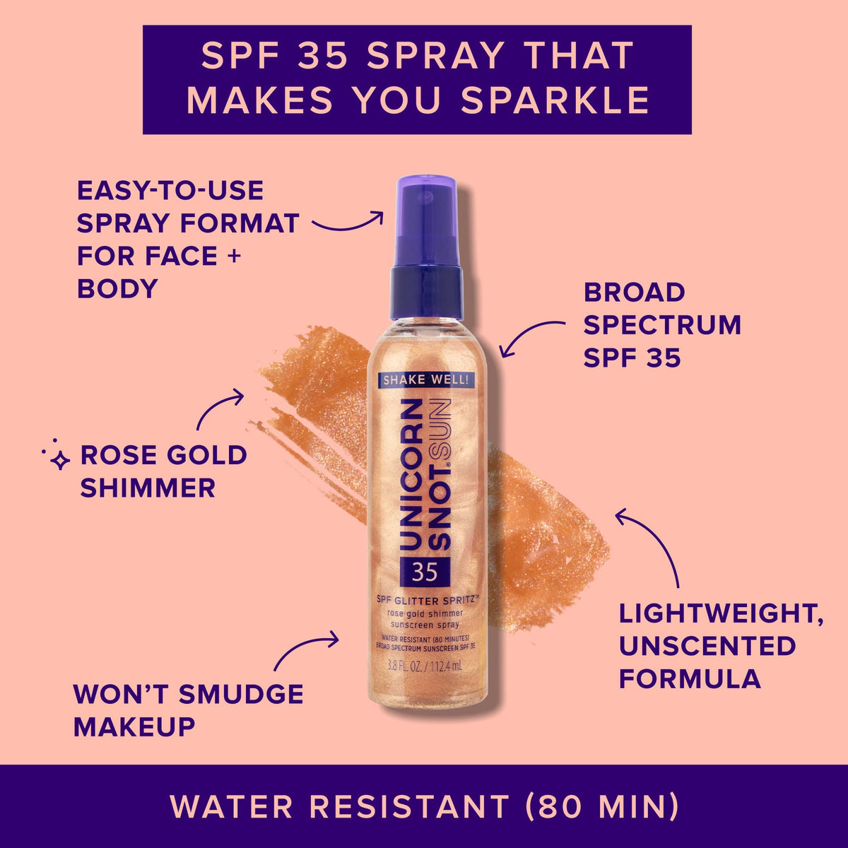 Rose Gold Glitter Sunscreen Spray SPF 35