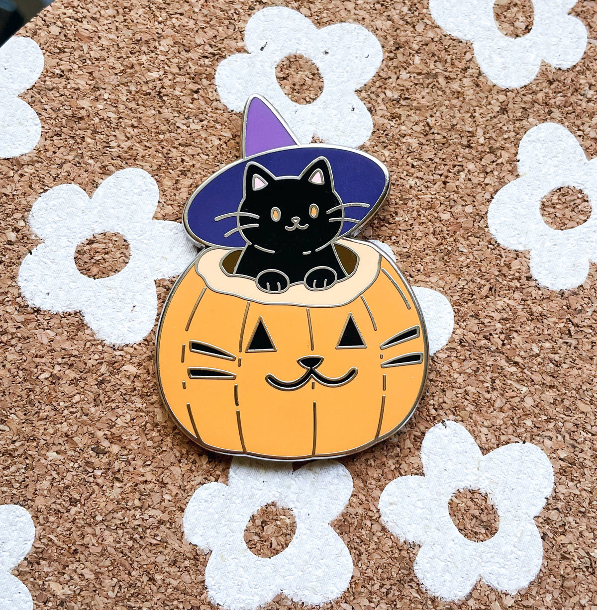 Pumpkin Witch Cat Enamel Pin