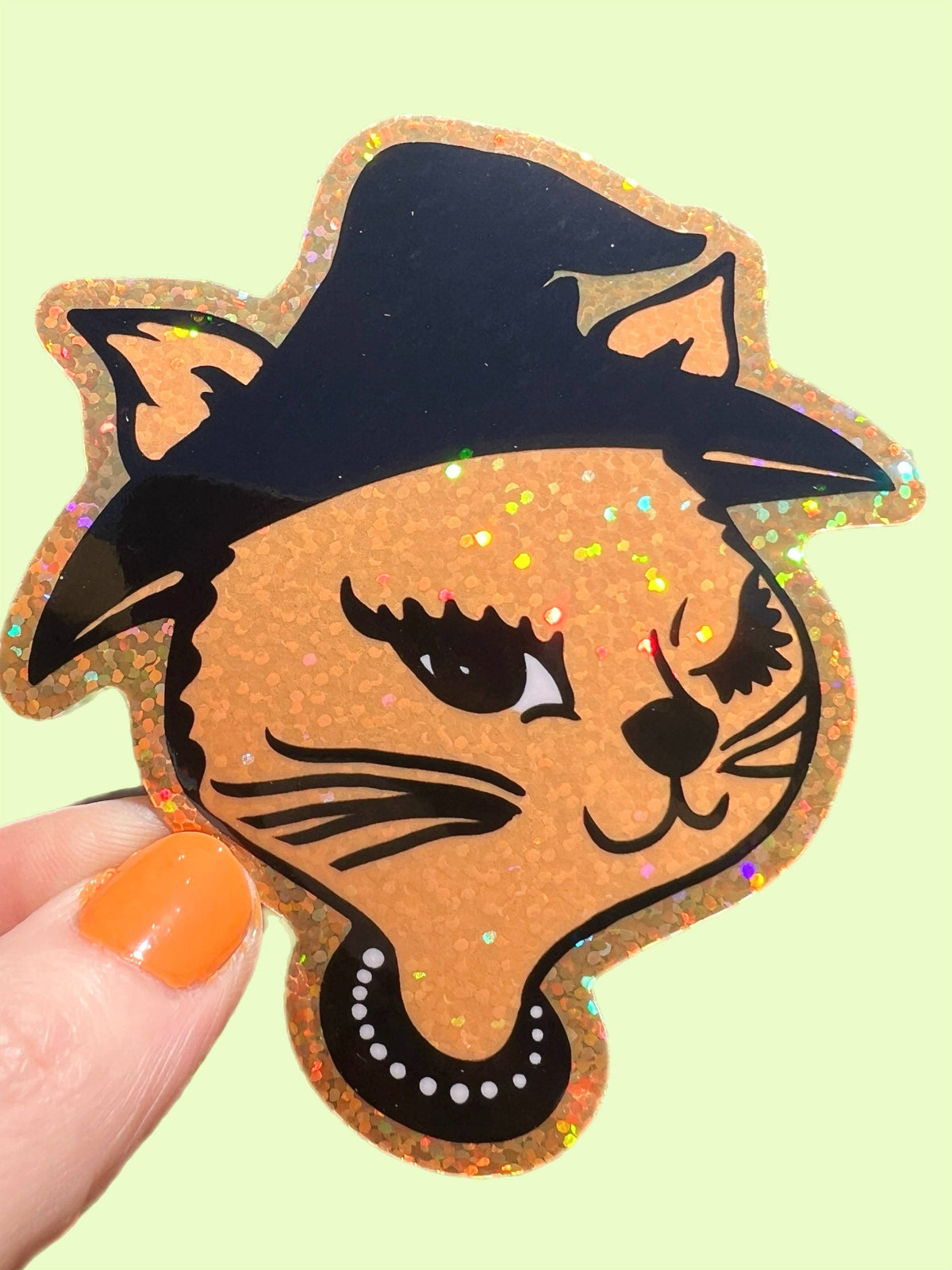 90s Halloween Winking Cat Glitter Sticker