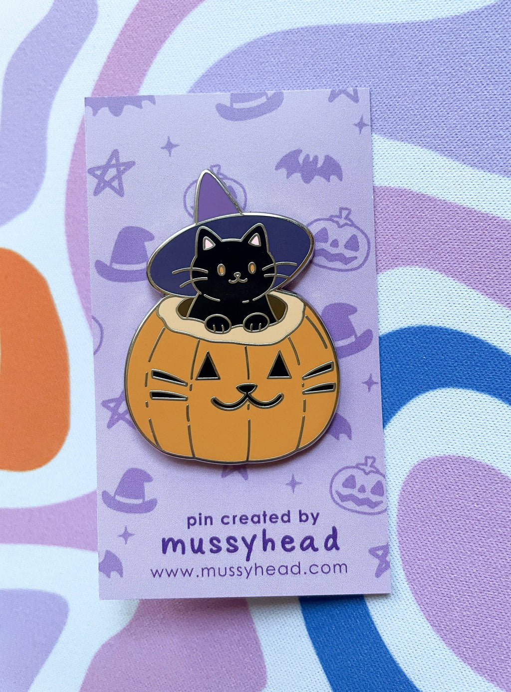Pumpkin Witch Cat Enamel Pin