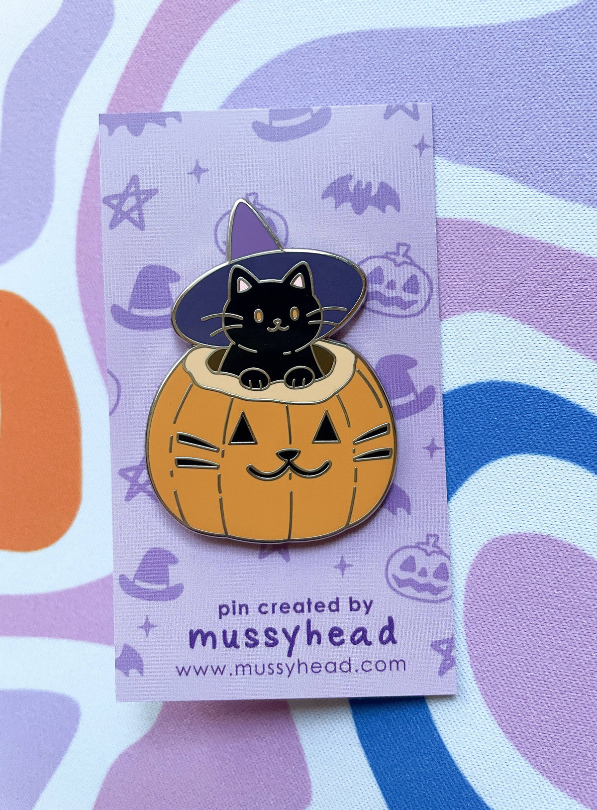 Pumpkin Witch Cat Enamel Pin